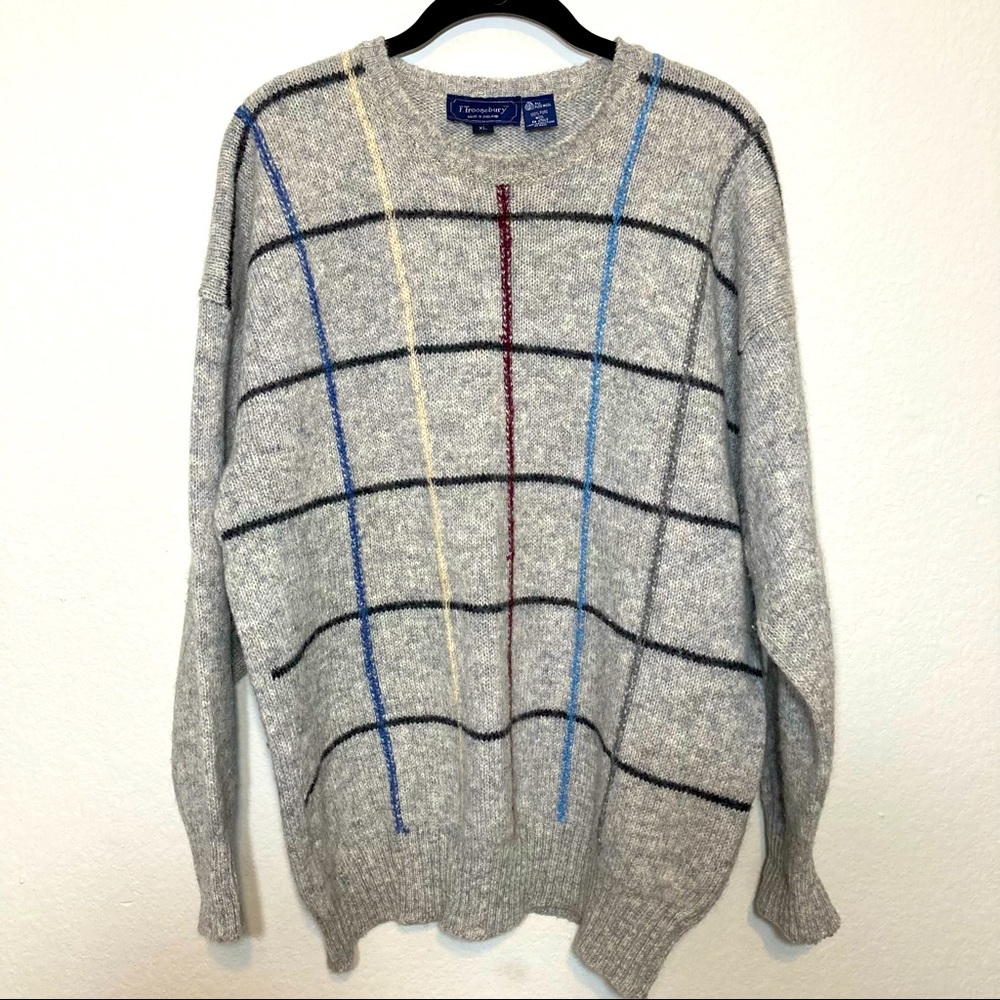 F. Troonebury 100% Wool Imported from England Mens Plaid Striped Sweater Size XL
